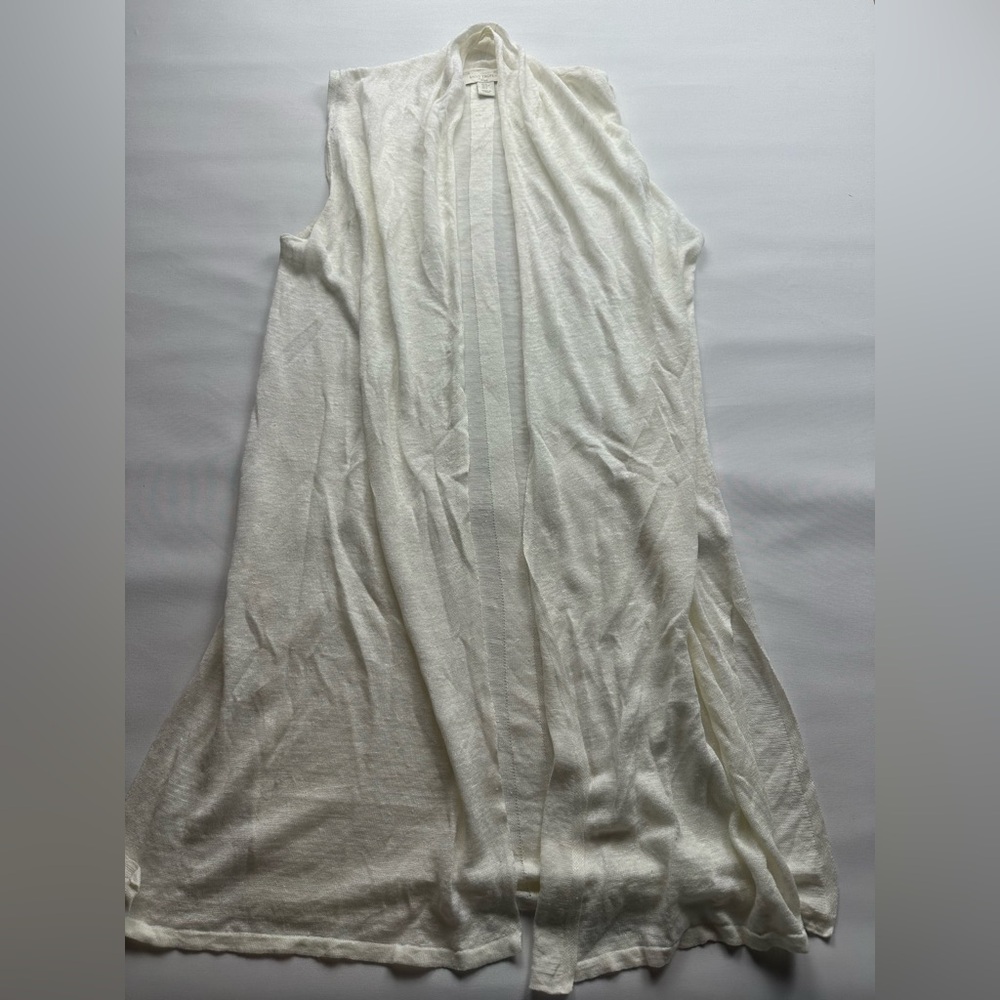Saint Tropez West long sleeveless Cream light Knit Cardigan. 100% linen
